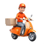 pngtree smiling delivery boy on orange moped with paper bag png image 20836006
