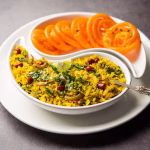aloo poha with jalebi snack combination also called imarti kande pohe 466689 88666